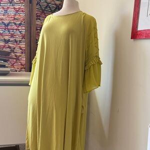 Nina Leonard Long Sleeve Chartreuse Dress